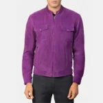 Classic Purple Suede Leather Biker Jacket for Mens
