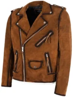 Dark Tan Waxed Biker Suede Leather Jacket for Men BRANDO (2)