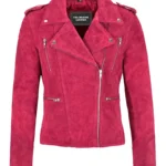 Fuchsia Pink Suede Leather Jacket