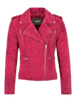 Fuchsia Pink Suede Leather Jacket
