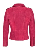 Fuchsia Pink Suede Leather Jacket back side