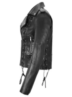 Gothic Slim Fit Real Leather Biker Jacket with Side Lacing for Stylish Women (1)