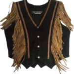 Handmade Sleeveless western leather Fringe vest for men