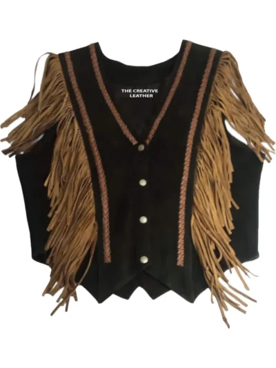 Handmade Sleeveless western leather Fringe vest for men