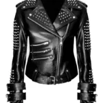 Handmade Women Black Studded Leather Jacket