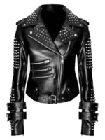Handmade Women Black Studded Leather Jacket