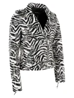 Ladies Zebra Print Biker Leather Jacket