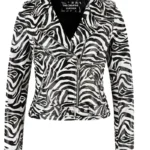 Ladies Zebra Print Biker Leather Jacket