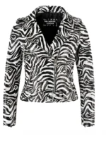 Ladies Zebra Print Biker Leather Jacket