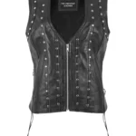 Ladies Black Studded Real Leather Sleeveless Punk Waistcoat Retro Vest Kristin (1) - the creative leather