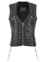 black studded leather motorcycle vest
