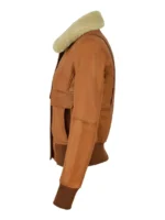 Ladies Fur Collar Bomber Leather Jacket