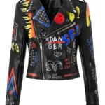 Ladies Printed Studded Biker Jacket