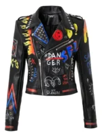 Ladies Printed Studded Biker Jacket