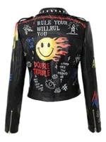 Ladies Printed Studded Biker Jacket (3)