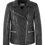 Ladies Quilted Biker Black Classic Casual Style Bella Leather Jacket