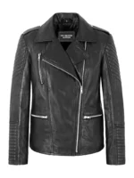 women's black leather biker jacket