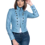 Ladies' Real Lambskin Victory Military Parade Style Studded Leather Jacket (Model 8976)