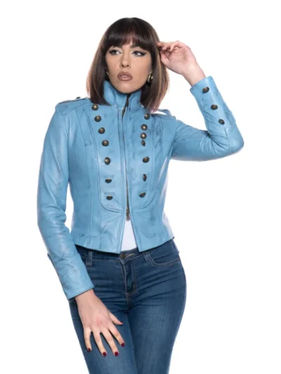 Ladies' Real Lambskin Victory Military Parade Style Studded Leather Jacket (Model 8976)