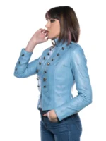 Ladies' Real Lambskin Victory Military Parade Style Studded Leather Jacket (Model 8976)