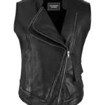 Women's Black Asymmetrical Leather Vest – Modern Moto Leather Waistcoat