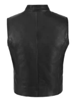 Lambskin Leather Black Waistcoat with Punk Biker Motorcycle Style (Model 7581) (2)