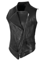 Lambskin Leather Black Waistcoat with Punk Biker Motorcycle Style (Model 7581) (3)