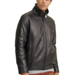 men's black leather bomber jacket
