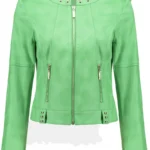 Women's Lime Green Suede Leather Moto Jacket