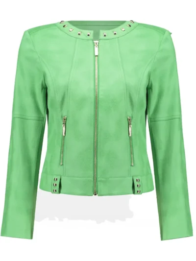 Women's Lime Green Suede Leather Moto Jacket