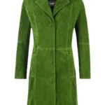 Womens Classic Lime Green Suede Leather Trench Coat