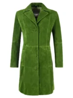 Womens Classic Lime Green Suede Leather Trench Coat