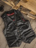 Men’s Black Real Leather Biker Vest full view