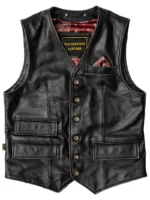 Men’s Black Real Leather Biker Vest - creative leather