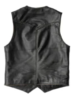 Men’s Black Real Leather Biker Vest back side