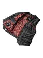 Men’s Black Real Leather Biker Vest inside lining