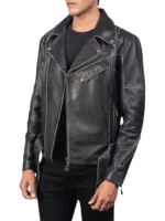 Men Cowhide Leather Motorcycle Jacket (3)