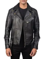 Men Cowhide Leather Motorcycle Jacket (4)