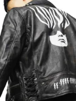 Men Graphic Print Biker Leather Jacket back 2