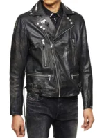 Men printed Biker Leather Jacket