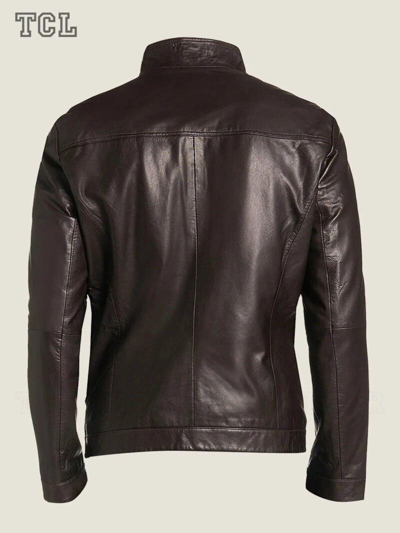 Men Lambskin Leather Bomber Jacket in Dark Brown back - The Creative Leather