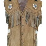 Men Native American Style Western Suede Leather Vest With Fringes
