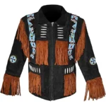 Men Western Leather Jacket With Fringe back side