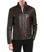 Dark Brown Lambskin Leather Bomber Jacket for Men
