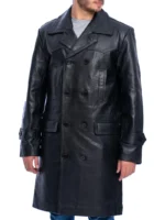 Mens Black Cow Hide Leather Trench Coat (1)