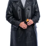 Mens Black Cow Hide Leather Trench Coat