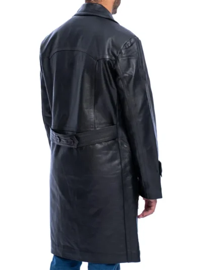 Mens Black Cow Hide Leather Trench Coat (3)
