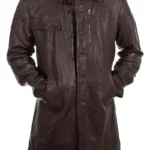 Mens Brown Leather Trench Coat