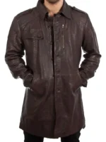 Mens Brown Leather Trench Coat
