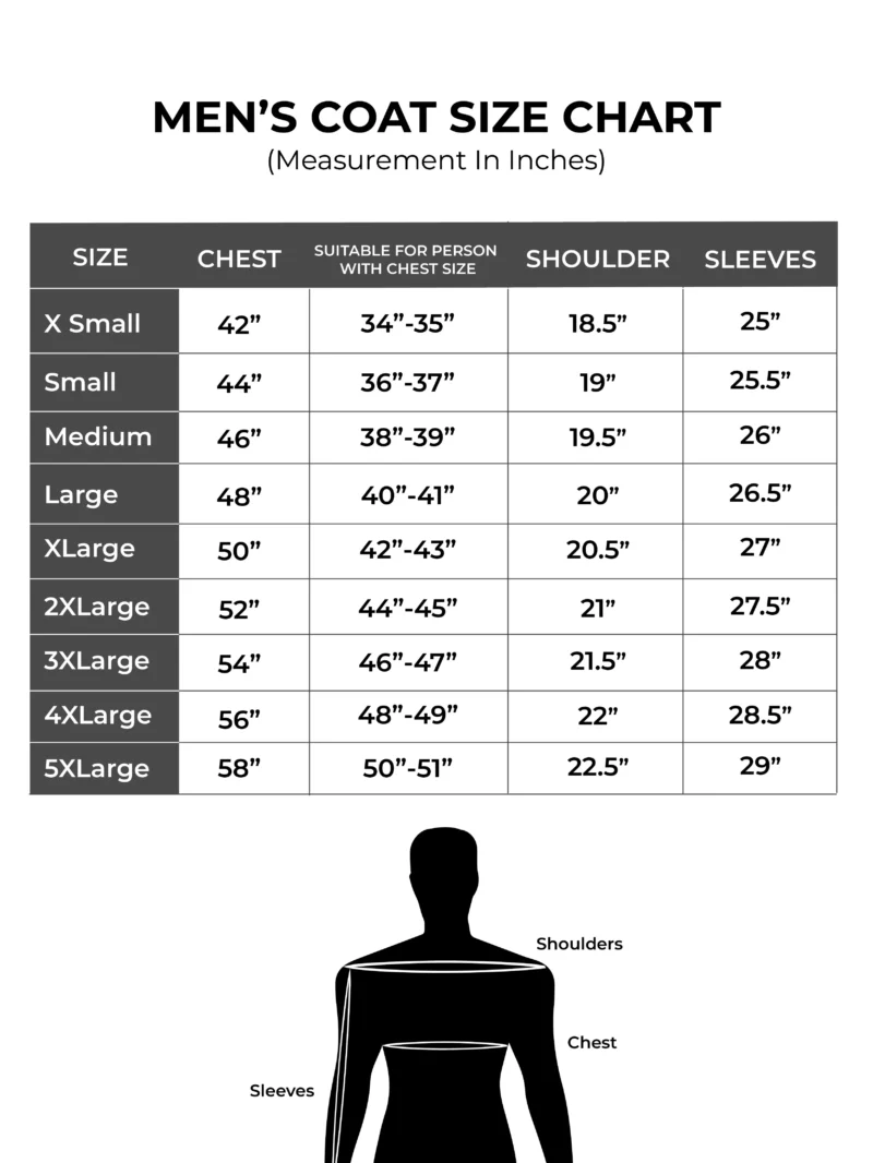 Mens Coat size chart